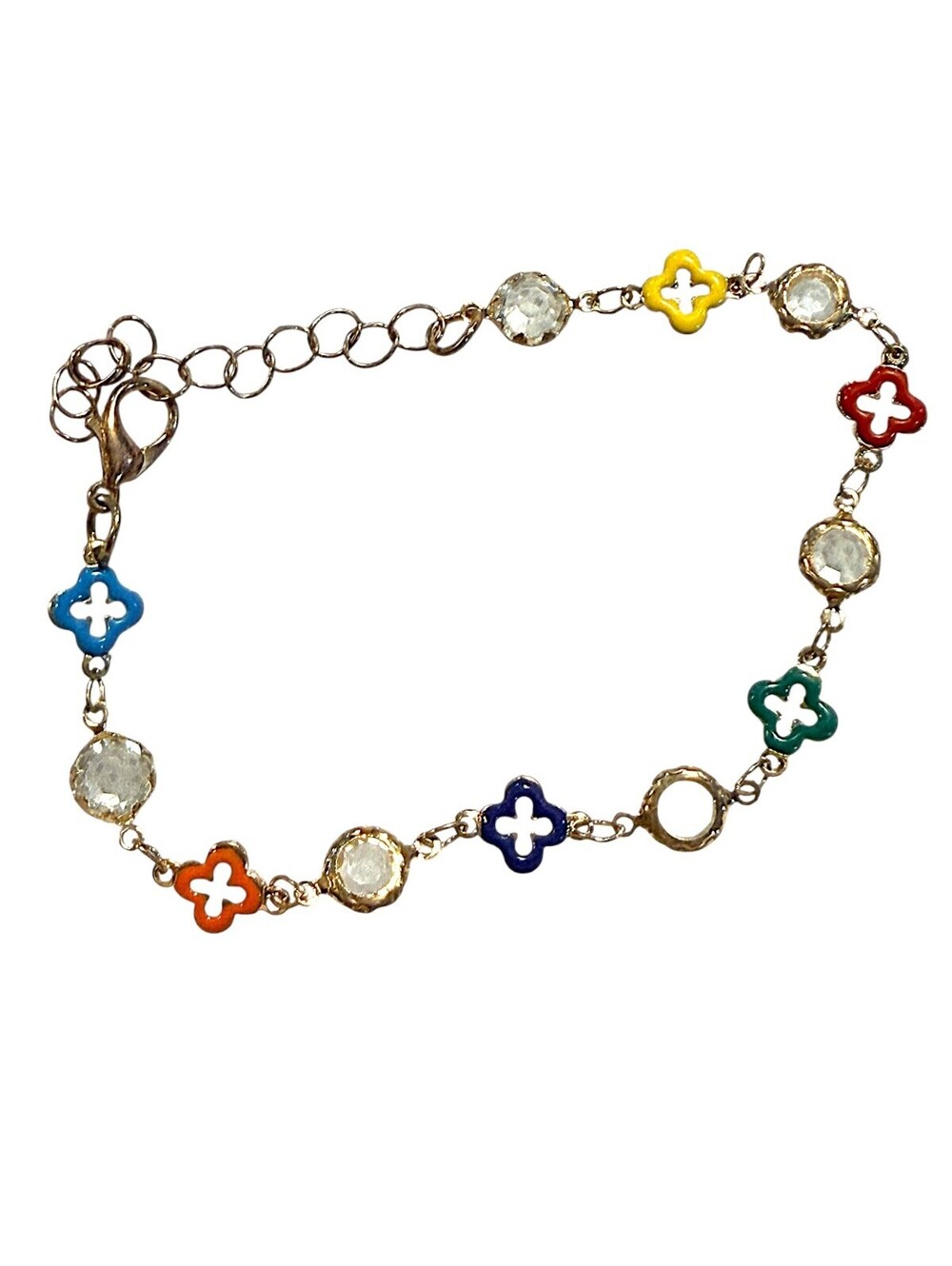 Colorful Clover and Crystal Link Bracelet